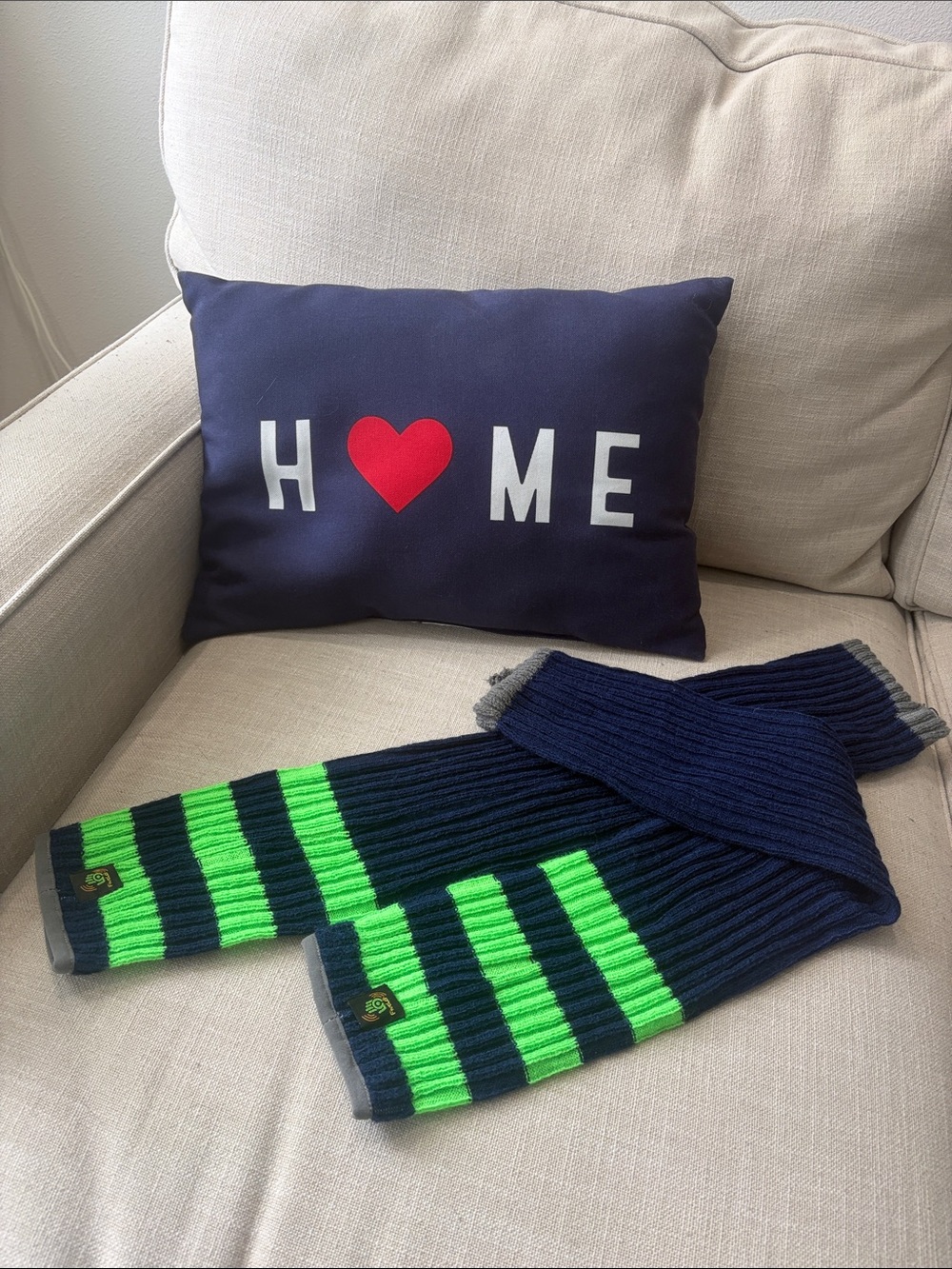 Navy and Neon Green Striped Rib Knit  Leg Warmers (SEATTLE SEAHAWKS colors)